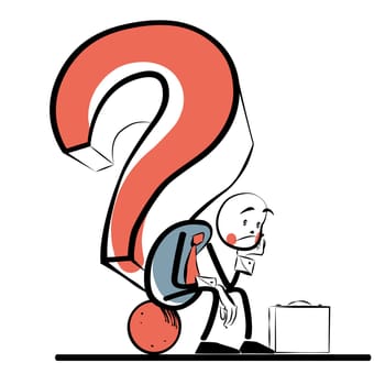 Business question businessman thinking. The business concept. Comic sketch line art style. The people at work.