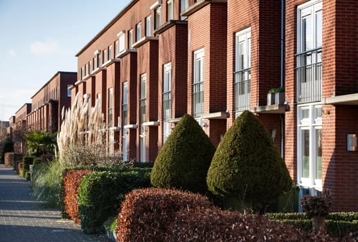 Residential district with apartments and small front gardens in Rotterdam