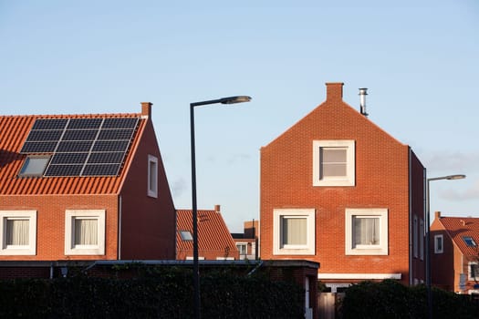 Roof with solar panels in a residential district