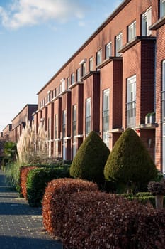 Residential district with apartments and small front gardens in Rotterdam