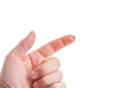 one finger with blood drop, isolated on white