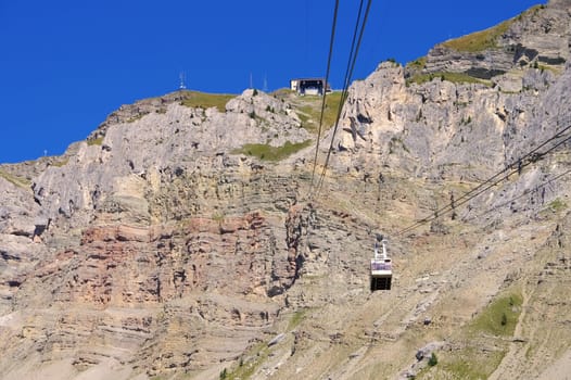 Seceda cable car in the Dolomites - ropeway to the mountain Seceda,Dolomites