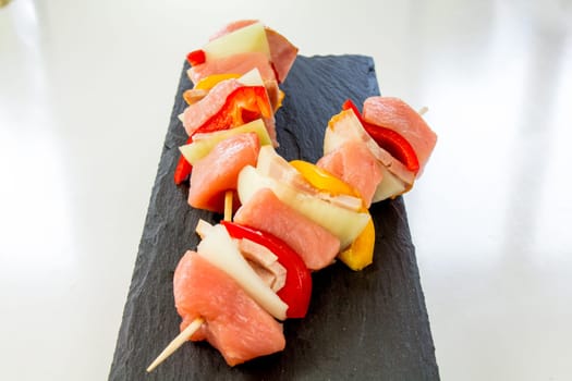 Shashlik,meat skewers with onions and peppers - the barbecue season is open