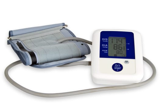 Blood pressure monitor released on white background