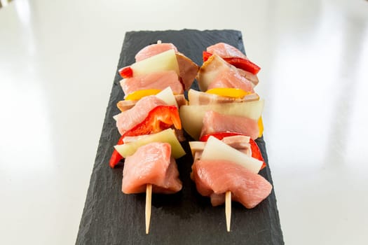 Shashlik,meat skewers with onions and peppers - the barbecue season is open