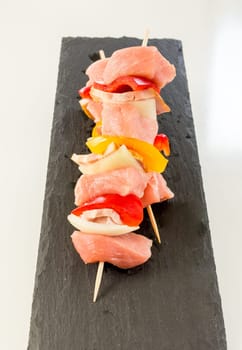 Shashlik,meat skewers with onions and peppers - the barbecue season is open