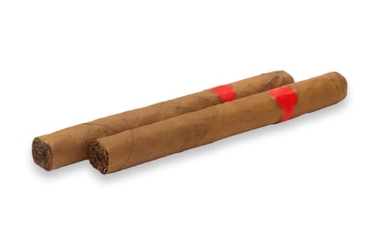 Two cigars exposed on a white background