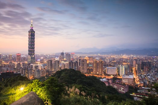 The Taipei, Taiwan city skyline at twilight