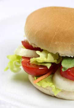 Hamburger rolls topped with tomatoes,onions and salad