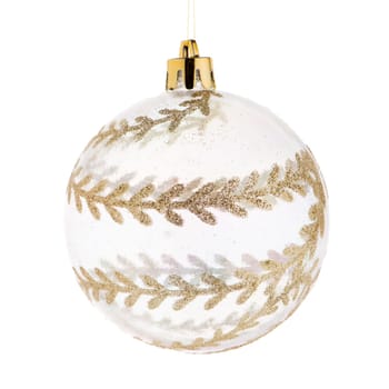 Big golden Christmas ball decoration isolated on white background.