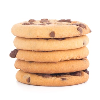 Stack of chocolate cookies isolated on white background.