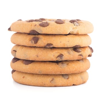 Stack of chocolate cookies isolated on white background.