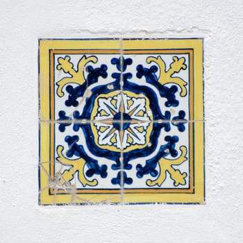 Closeup detail of old Portuguese glazed tiles.