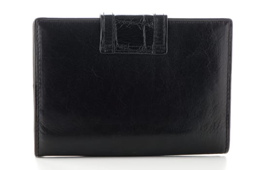 Black leather purse isolated on white background.