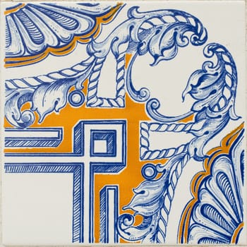Closeup detail of old Portuguese glazed tiles.