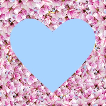 A blue heart with a frame made of magnolias