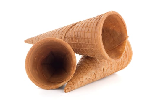 Wafer cones on white background.