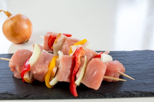 Shashlik,meat skewers with onions and peppers - the barbecue season is open