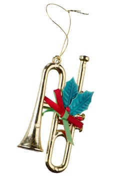 Christmas decorations plastic musical instrument isolated on white background.