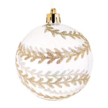 Big golden Christmas ball decoration isolated on white background.
