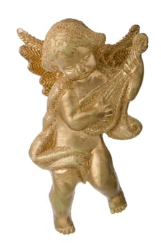 Angel plastic statue of an gold angel isolated on white background.