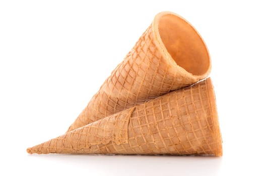 Wafer cones on white background.