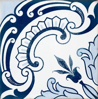 Closeup detail of old Portuguese glazed tiles.