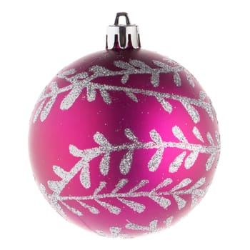 Pink christmas ball on white background