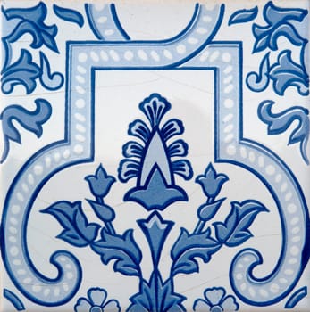 Closeup detail of old Portuguese glazed tiles.