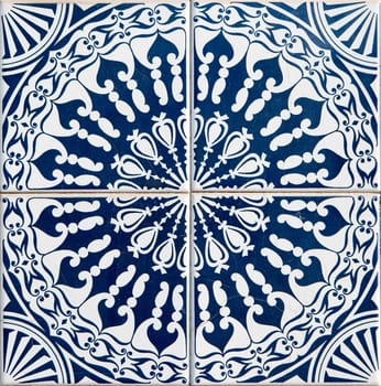 Closeup detail of old Portuguese glazed tiles.