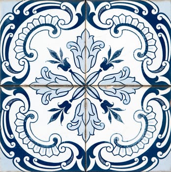 Closeup detail of old Portuguese glazed tiles.