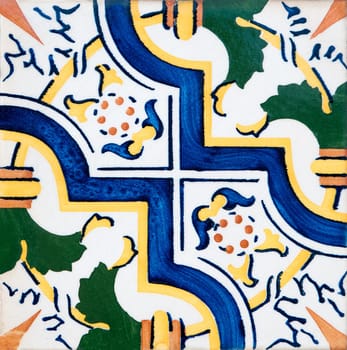 Closeup detail of old Portuguese glazed tiles.