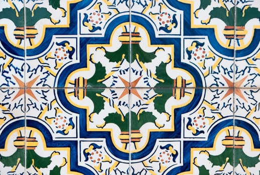 Closeup detail of old Portuguese glazed tiles.