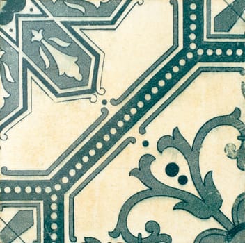 Closeup detail of old Portuguese glazed tiles.
