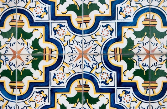 Closeup detail of old Portuguese glazed tiles.