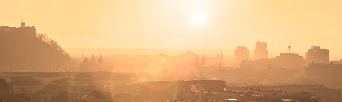 Cityscape of the Slovenian capital Ljubljana at sunset.