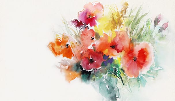 poppy flowers painting watercolor paper free space bouquet