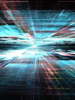 Abstract digitally generated image technology background with perspective, chaos lines and light effect