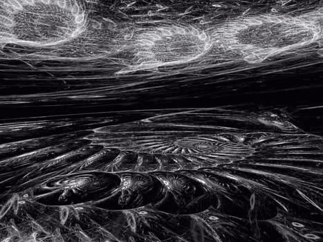 Abstract computer-generated image dark mystical background with spiral and prospect