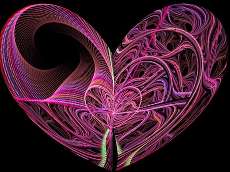 Abstract computer-generated image pink heart of twisted yarns