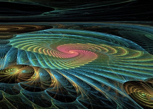 Abstract computer-generated image large futuristic spiral outlook