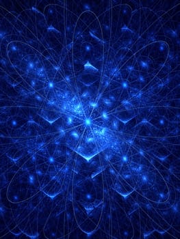 Abstract computer-generated blue image glossy floral background with curls and light effects