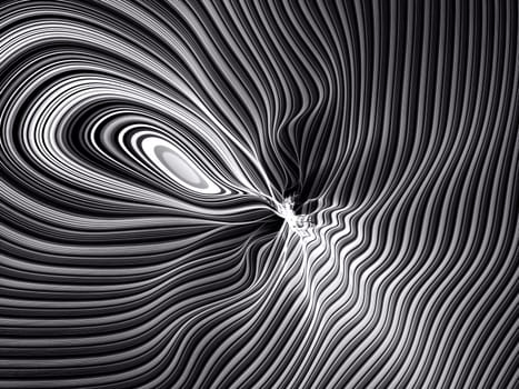 Abstract computer-generated black and white image psychedelic twisted stripes background