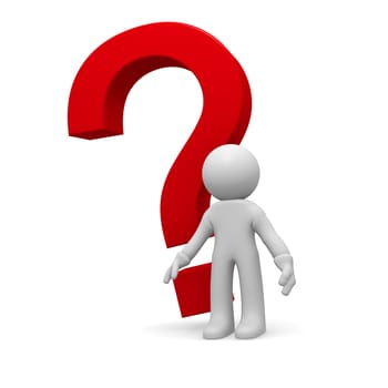 3d small person with a red question mark on a white background
