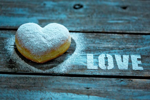 heart-shaped doughnuts and love lettering