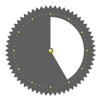 Isolated round grey button with spikes shows clock with 25 seconds 25 minutes or 5 hours
