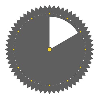 Isolated round grey button with spikes shows clock with 10 seconds 10 minutes or 2 hours