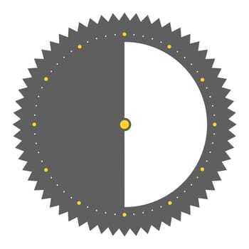 Isolated round grey button with spikes shows clock with 30 seconds 30 minutes or 6 hours