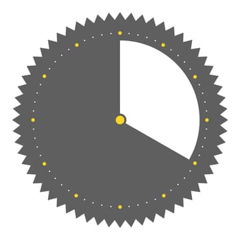 Isolated round grey button with spikes shows clock with 20 seconds 20 minutes or 4 hours