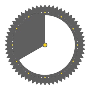 Isolated round grey button with spikes shows clock with 40 seconds 40 minutes or 8 hours